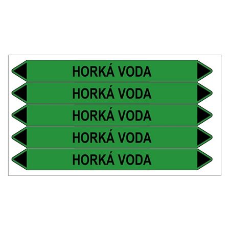 Značení potrubí, horká voda,5 ks, 150 × 12 mm